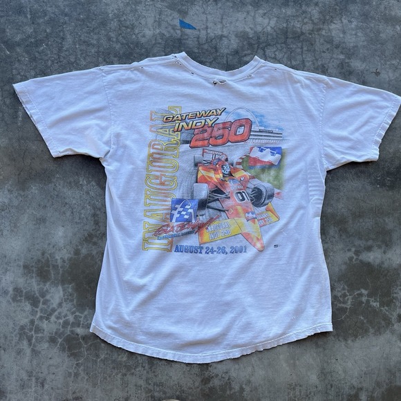 Anvil Other - Vintage Inagural Indy 250 Racing Tee Shirt White XL 2001 Distressed Graphic Tee